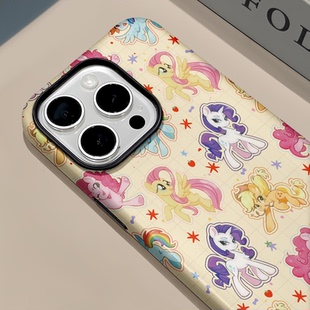 涂鸦满屏小马宝莉适用苹果17pro手机壳16pm菲林二合一华为mate70小众oppo新款卡通小米15保护壳vivo荣耀200