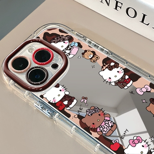 豹纹kitty时装 适用于苹果17Pro镜面奶油壳iPhone16Promax手机壳华为p80可爱小米15防摔荣耀mate70小众红米