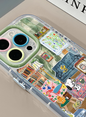 拼贴风史努比适用苹果17奶油羽纱纹卡通手机壳iphone16可爱华为p创意可爱mate70保护套小众小米15新款