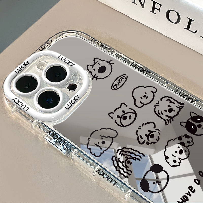 七只小狗镜面适用于17pro华为奶油壳oppo苹果16新iPhone15/14/13promax手机壳真我红米小米13pro/u
