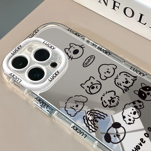 七只小狗镜面适用于17pro华为奶油壳oppo苹果16新iPhone15/14/13promax手机壳真我红米小米13pro/u