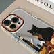 喝酒黑猫适用于苹果17promax镜面奶油壳iPhone16手机壳华为p可爱小米15防摔潮流保护套mate70小众