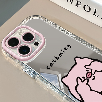 青蛙比耶镜面适用于苹果17pro华为奶油壳oppo苹果16新iPhone15/14/13promax手机壳真我红米小米13pro/ultra