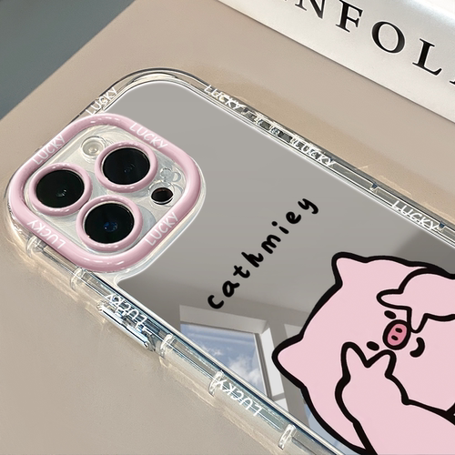青蛙比耶镜面适用于苹果17pro华为奶油壳oppo苹果16新iPhone15/14/13promax手机壳真我红米小米13pro/ultra