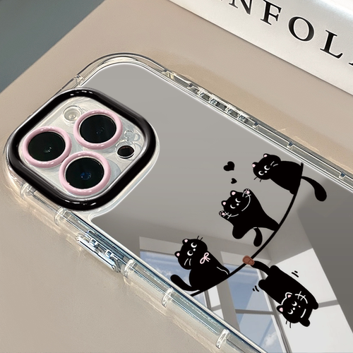 晾衣线猫咪适用于苹果16promax镜面奶油壳iPhone15手机壳华为p可爱小米15防摔潮流保护套mate70小众