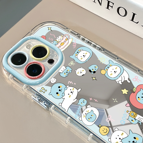 自嘲熊适用于苹果16promax镜面奶油壳iPhone15手机壳华为p可爱小米15防摔潮流保护套mate70小众
