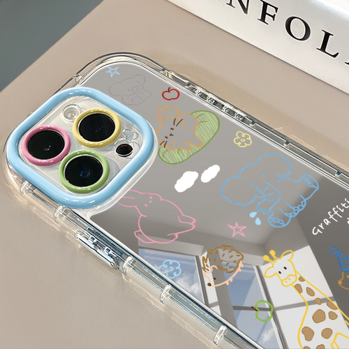 涂鸦线条动物适用于苹果16promax镜面奶油壳iPhone15手机壳华为p可爱小米15防摔潮流保护套mate70小众