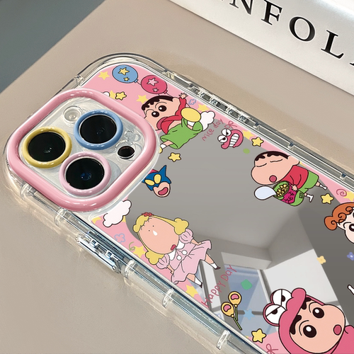 星星蜡笔小新适用于苹果17promax镜面奶油壳iPhone16手机壳华为p可爱小米15防摔潮流保护套mate70小众