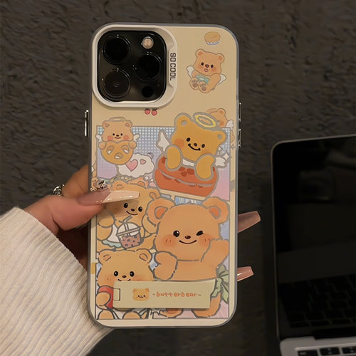 插画黄油小熊适用苹果16pro磨砂彩银华为mate卡通手机壳iphone15pro华为苹果11小米15可爱mate保护套14Pro