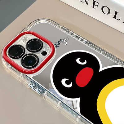 呆呆pingu适用于苹果17promax镜面奶油壳iPhone16手机壳华为p可爱小米15防摔潮流保护套mate70小众