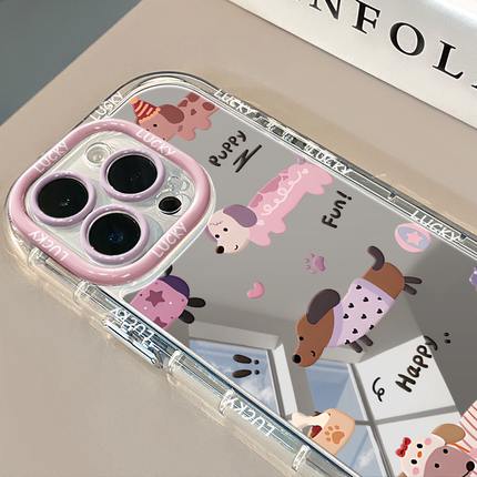 紫衣腊肠狗镜面适用苹果17promax华为奶油壳oppo苹果15新iPhone14/12/11promax手机壳真我红米小米13pro