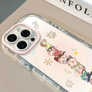 堆叠蜡笔新镜面适用于苹果16pro华为奶油壳oppo苹果15新iPhone14 11promax手机壳真我红米小米13pro