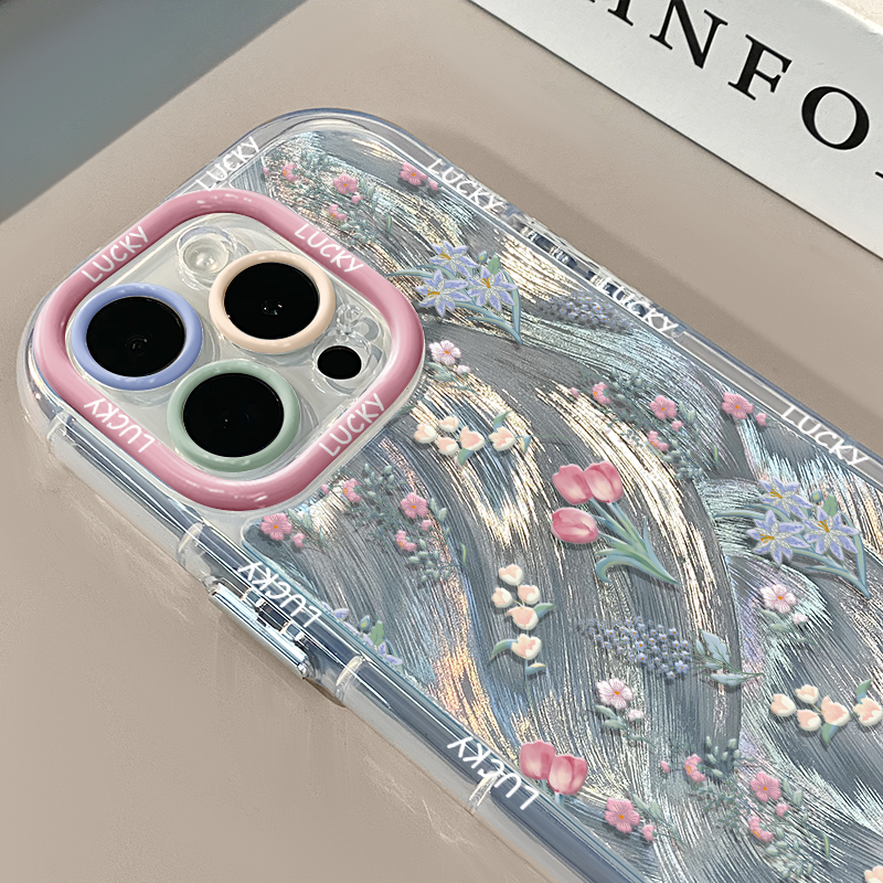 满屏花束适用苹果15奶油羽纱纹卡通透明手机壳iphone16pro华为p70苹果11创意mate可爱保护套防摔15ProMax全包