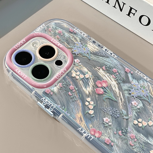 满屏花束适用苹果17奶油羽纱纹卡通透明手机壳iphone16pro华为p70苹果11创意mate可爱保护套防摔15ProMax全包