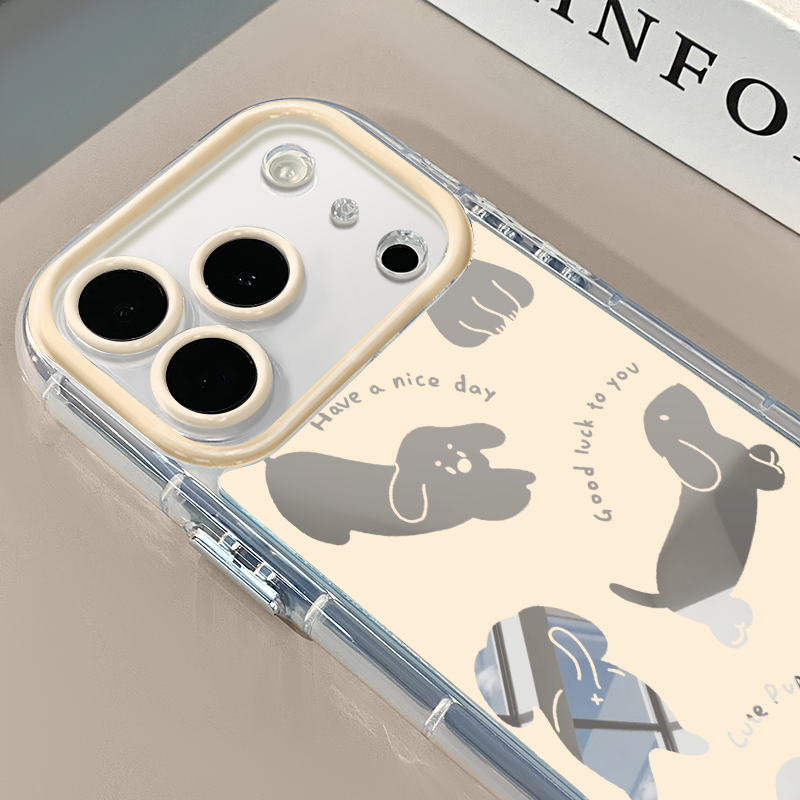 镂空小狗适用于苹果17Pro镜面奶油壳16Promax手机壳华为p80可爱小米17防摔荣耀mate70小众红米