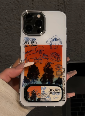 ins插画涂鸦线条适用于苹果17promax双层IMD手机壳iPhone16可爱小众保护套新款潮流红米k创意ins风华为mate70