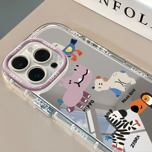 ins河马动物园镜面适用于17pro华为奶油壳oppo苹果15新iPhone16/14/12promax手机壳真我红米小米13pro/ultra