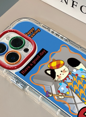 画画猫咪镜面适用于华为奶油壳oppo苹果16promax新iPhone14/12/11promax手机壳真我红米小米13pro/u