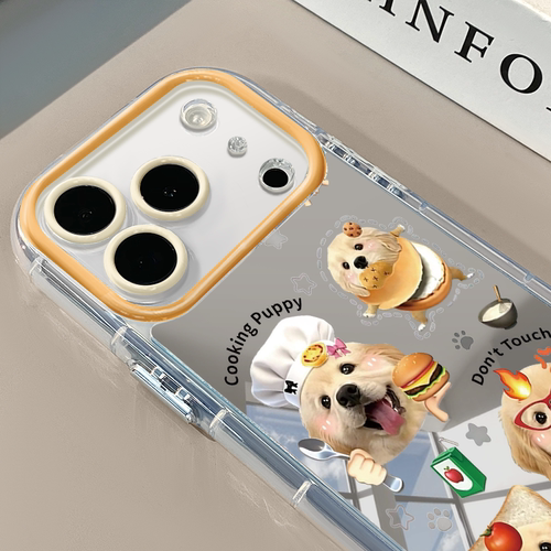 拼贴搞怪小狗适用于苹果17Pro手机壳16Promax镜面奶油华为p80可爱小米17防摔荣耀mate70小众红米