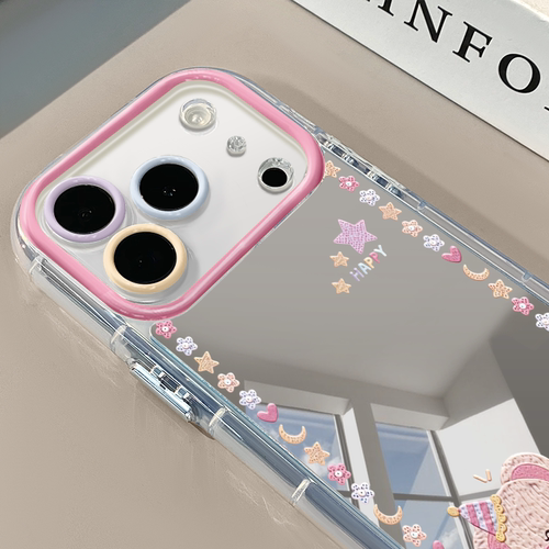 彩色小象适用于苹果17Pro镜面奶油壳iPhone16Promax手机壳华为p80可爱小米17防摔荣耀mate70小众红米