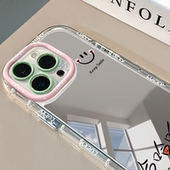 11promax手机壳真我红米小米13pro 哈哈线条笑脸镜面适用于16pro华为奶油壳oppo苹果15新iPhone14