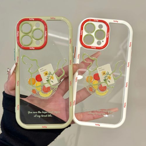 素描网兜水果适用苹果17promax奶油卡通手机壳iphone16防摔华为P80可爱华为mate70pro简约小米小众红米新款