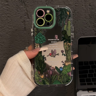 丛林盆栽适用于苹果16promax镜面奶油壳iPhone15手机壳华为p可爱小米15防摔保护套mate70小众新款ins风