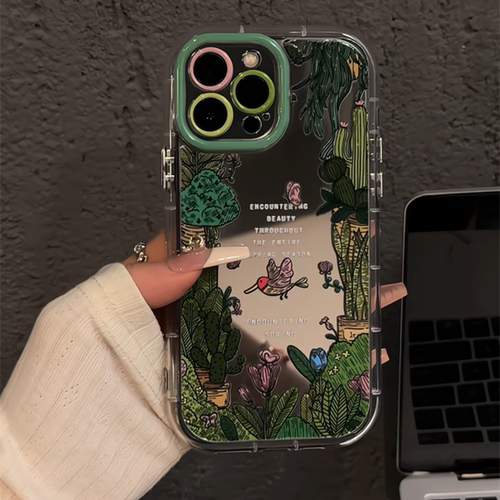 丛林盆栽适用于苹果17promax镜面奶油壳iPhone16手机壳华为p可爱小米15防摔保护套mate70小众新款ins风