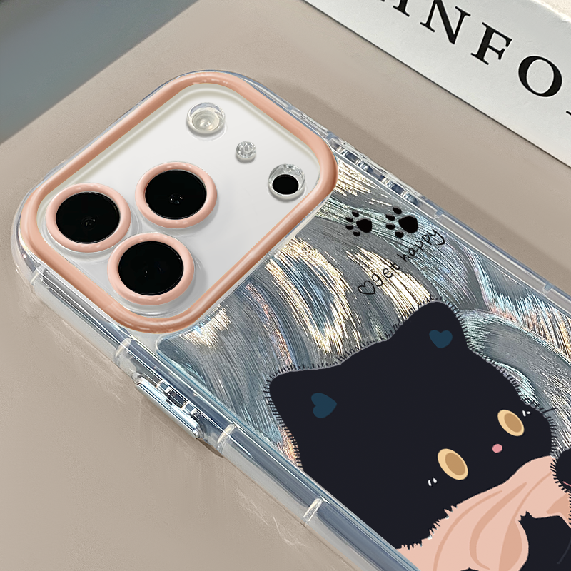 粉围巾小猫适用苹果17Pro手机壳简约16promax奶油羽纱oppo可爱华为p80荣耀创意保护套vivo小米17
