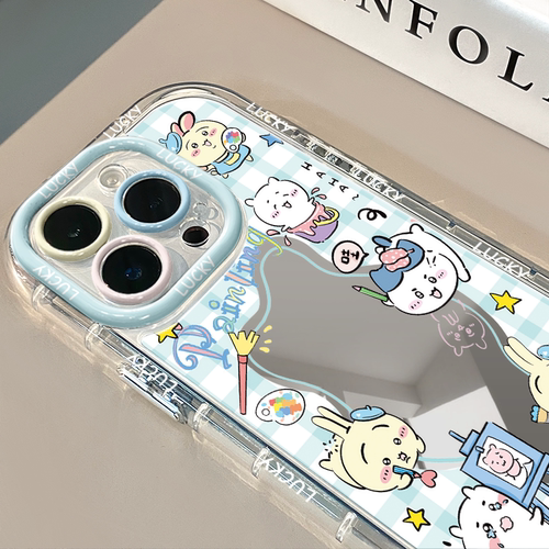 吉伊卡哇镂空镜面适用苹果17promax华为奶油壳oppo苹果16新iPhone14/12/11promax手机壳真我红米小米13pro/u