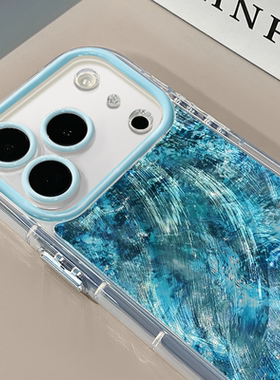 蓝色海水适用苹果17Pro手机壳简约iphone16promax奶油羽纱oppo可爱华为p80荣耀创意oppo保护套vivo小米15
