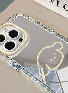 米黄小猫镜面适用于苹果17pro华为奶油壳oppo苹果16新iPhone15/14/13promax手机壳真我红米小米13pro/ultra