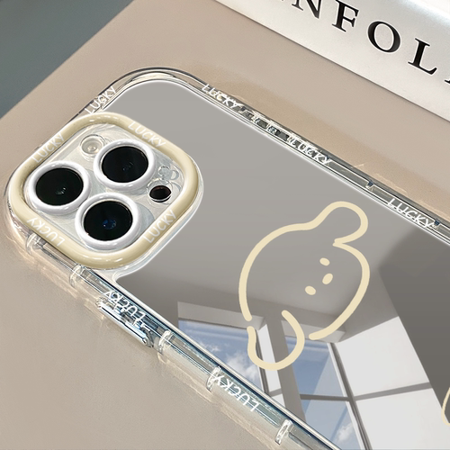 米黄小猫镜面适用于苹果17pro华为奶油壳oppo苹果16新iPhone15/14/13promax手机壳真我红米小米13pro/ultra