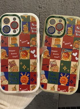彩色宫格小黄人适用苹果17promax奶油卡通手机壳iphone16防摔华为P可爱mate70简约小米小众红米k80新款ins风