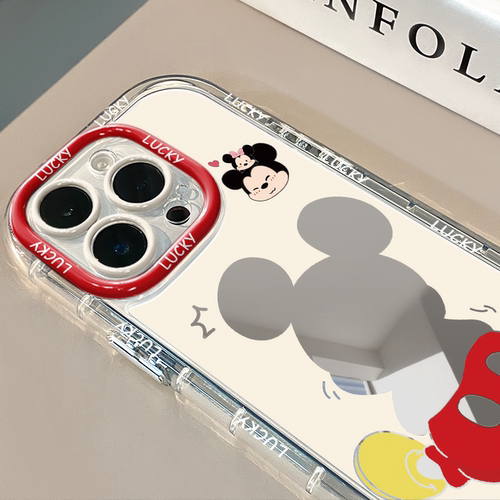 可爱小奇背影镜面适用于苹果17pro华为奶油壳oppo苹果16新iPhone15/14/13promax手机壳真我红米小米13pro/u