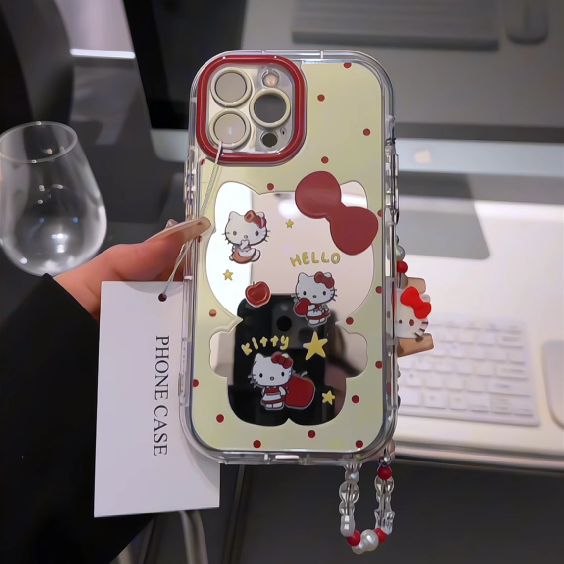 红苹果波点kitty适用于苹果16promax镜面奶油壳iPhone15手机壳华为p可爱小米15防摔保护套mate70小众