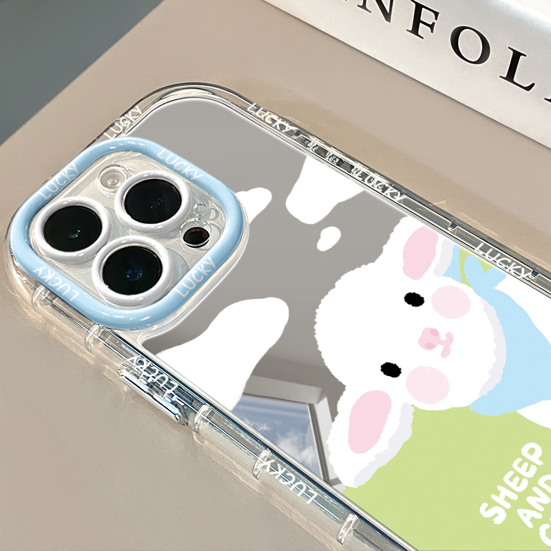 ins简约卡通可爱小羊镜面适用于华为奶油壳oppo苹果15新iPhone14/12/11promax手机壳真我红米小米13pro/ultra