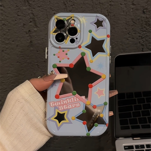 ins风 马卡龙星星适用于苹果16promax镜面奶油壳iPhone15手机壳华为p可爱小米15防摔保护套mate70小众新款