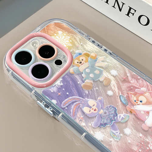 士尼玩偶适用苹果17pro奶油羽纱纹卡通手机壳iphone16pro可爱华为苹果13创意可爱保护套防摔15ProMax