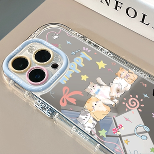 彩带五小猫镜面适用于苹果16pro华为奶油壳oppo苹果15新iPhone14 11promax手机壳真我红米小米13pro