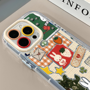 拼贴米菲兔适用苹果17奶油羽纱纹卡通手机壳iphone16可爱华为p创意可爱mate70保护套小众小米15新款