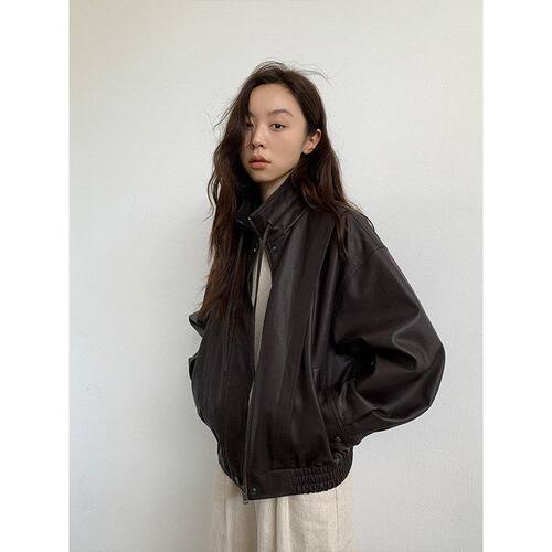 THE MIND机车复古皮衣外套女2026春季新品韩版短款皮夹克A9138