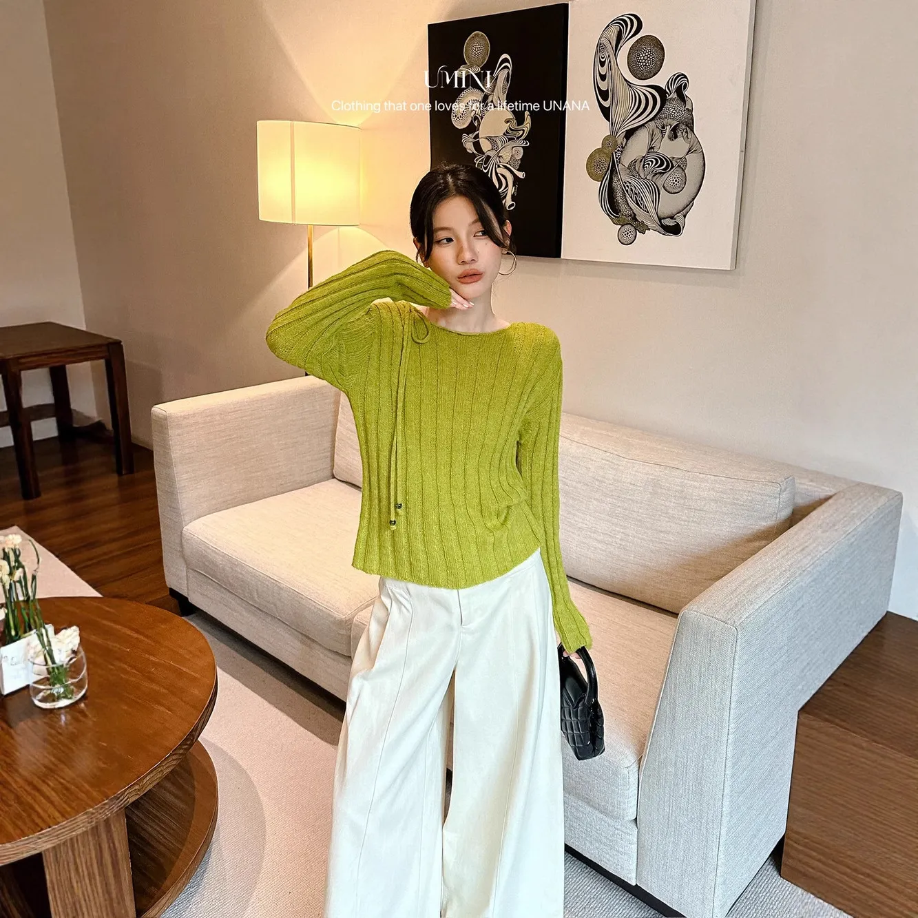 U+MINI十三行D6619新品软糯10%羊毛巨显白绑带设计保暖毛衣针织衫,女装/女士精品,毛针织衫,淘宝优惠券,粉丝福利购,淘宝优惠卷