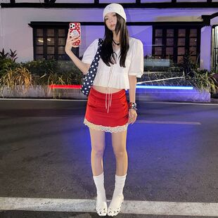 蕾丝下摆拼接设计感缎面半身裙 」MMFISH 26Q060 2.24春夏新品 「