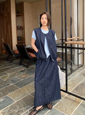 THE MIND 水洗牛仔马甲+半裙两件套2026春季时尚休闲套装T6216C