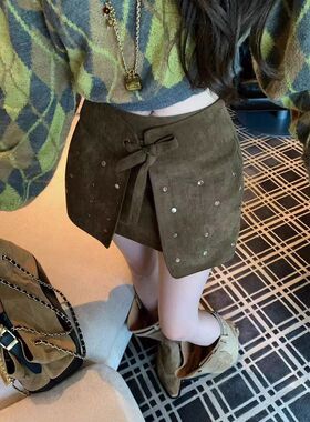 Okaaay【韩国早秋】设计感重工钉扣短裙早秋小众高腰显瘦半身裙女