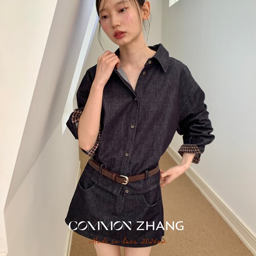 CZ ZHANG-洋气独特别致宽松牛仔外套(配腰带)(不含下装)