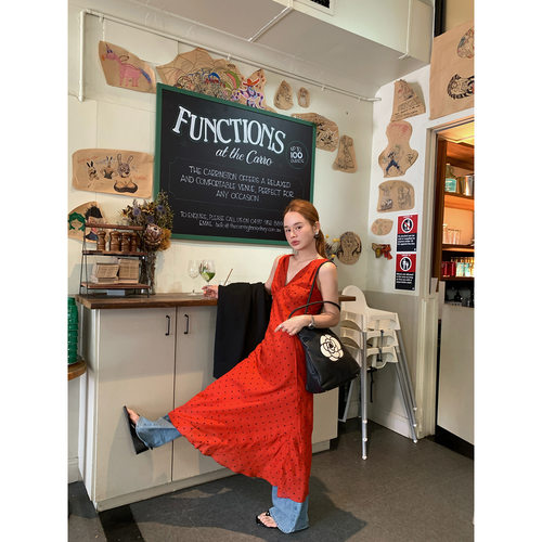 NEW OPEN-26早春韩系甜美减龄显瘦波点V领无袖连衣裙