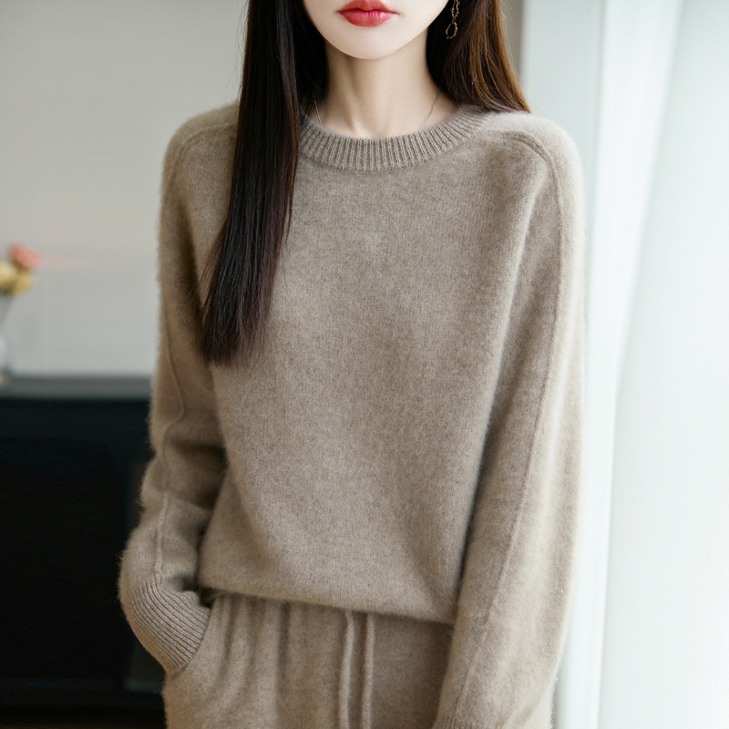 软糯圆领100羊毛衫女秋冬新款针织羊绒毛衣厚款女装打底衫上衣