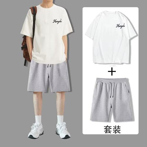 新款速干冰丝薄款套装男短袖t恤夏季休闲短裤运动两件套帅气男装